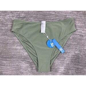 CUPSHE Bikini Bottom Womens L Sage Green Textured High Waisted Swimwear NEW
